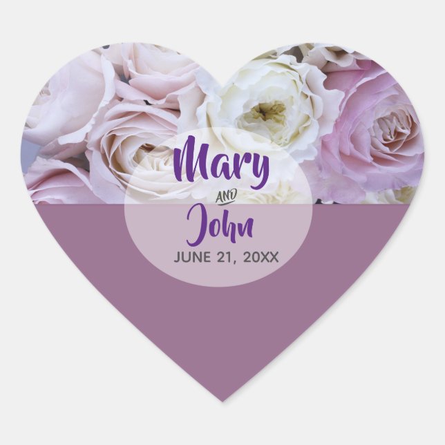 Sticker Cœur Mariage Rose Lavender Lilac Floral (Devant)
