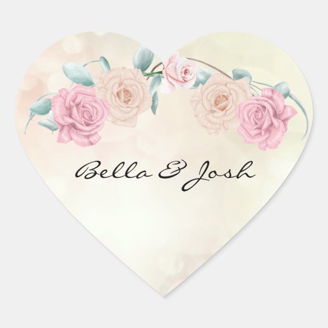 Sticker Cœur Mariage Rose romantique (Devant)
