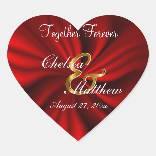 Sticker Cœur Mariage satin rouge | Personnaliser (Devant)