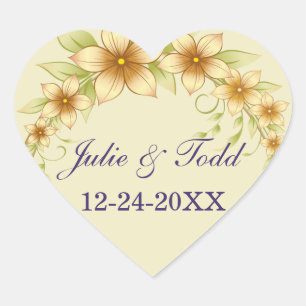 Sticker Cœur Mariage vintage Floral Frame Enregistrer La Date