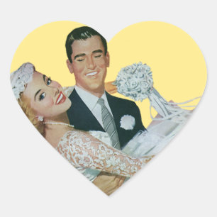 Sticker Cœur Mariage vintage Nouveaux mariés, Mariée heureuse e