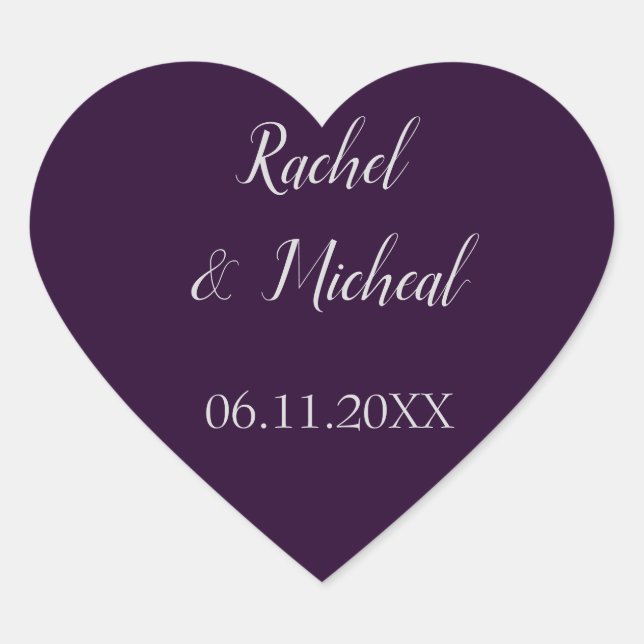 Sticker Cœur Mariage violet et argenté (Devant)