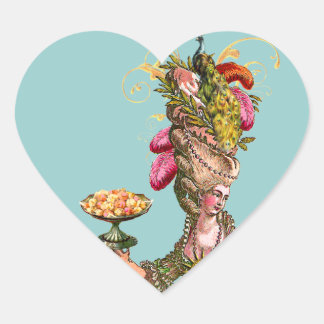 Sticker Cœur Marie Antoinette paon et gâteau