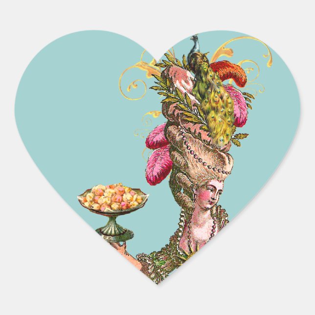 Sticker Cœur Marie Antoinette paon et gâteau (Devant)