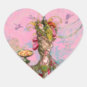 Sticker Cœur Marie Antoinette Rose chaud & Peacock
