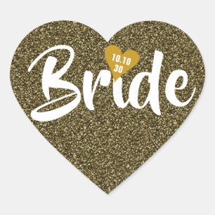 Sticker Cœur Mariée Date Cœur Paillettes Personnalisé Or