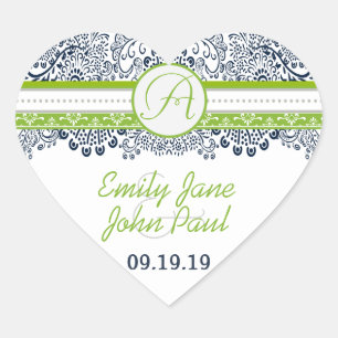 Sticker Cœur Marine Apple Green Grey Inséparables Mariage invit