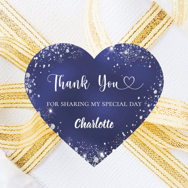 Sticker Cœur Marine bleu argent coeur parties scintillant merci (Créateur téléchargé)