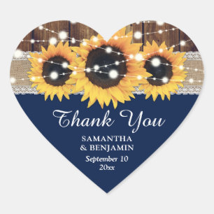 Sticker Cœur Marine Bleu Rustique Pays Tournesol Mariage Faveur