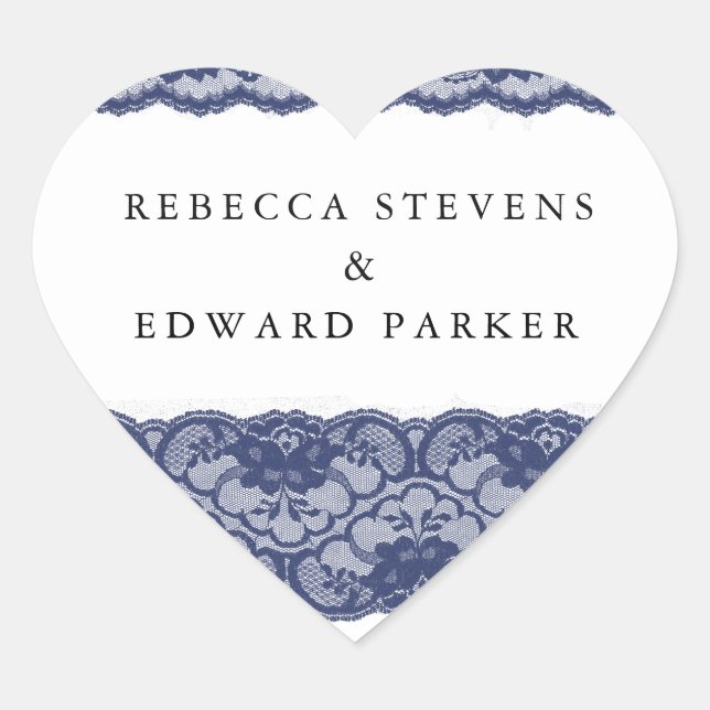Sticker Cœur Marine Blue Lace Élégant Mariage moderne (Devant)
