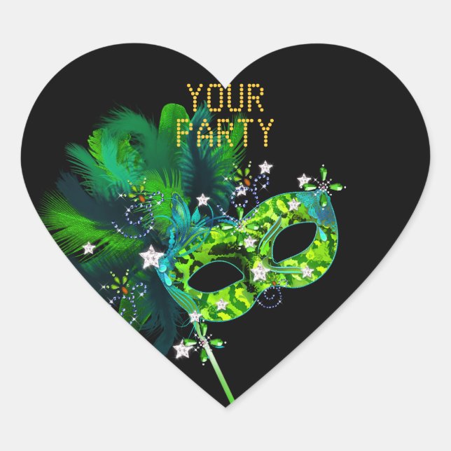 Sticker Coeur MASK Lime Green Gold Party (Devant)