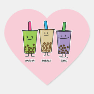 Sticker Cœur Matcha boba thé lait de boisson verte Taro tapioca