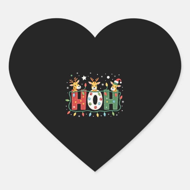 Sticker Cœur Matching Christmas Santa Hat Ho Ho Ho Giraffe Anim (Devant)