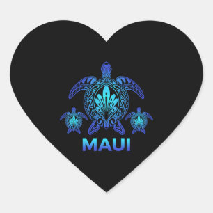 Sticker Cœur Maui Hawaii Tortue de mer Hawaiian Aloha Beach