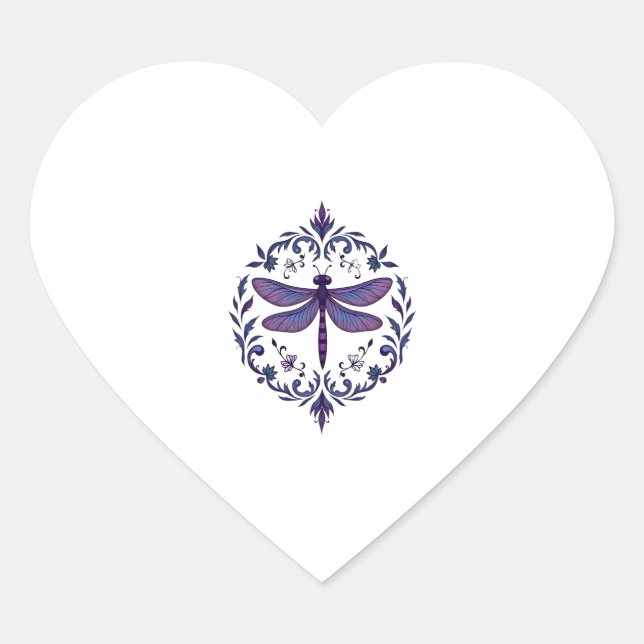 Sticker Cœur Meditation Fractal Geometry Spiritual Yoga Dragonf (Devant)