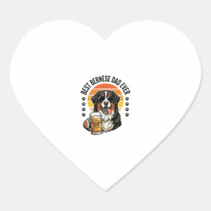 Sticker Cœur Meilleur Papa Bernois Vintage T-Shirt Bière Chien 