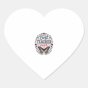Sticker Cœur Meilleur Professeur Ever Vintage Papillon Floral C