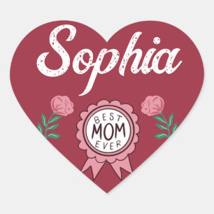 Sticker Cœur Meilleure Maman Jamais Badge Rose Floral Nom Typog