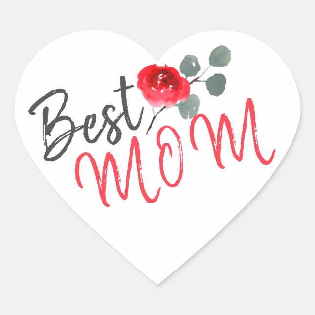 Sticker Cœur Meilleure maman Rose rouge Aquarelle Mère`Jour (Devant)