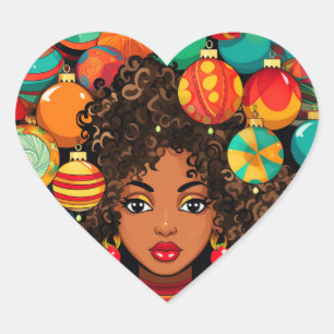 Sticker Cœur Melanin Noël Black Queen Melanin Femme Noël.