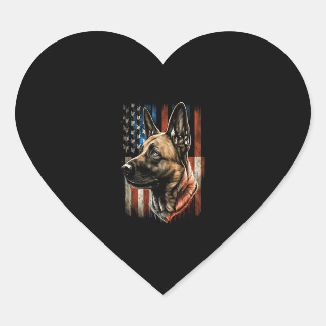 Sticker Cœur Memorial Day Belgique Malinois Américain Drapeau U (Devant)