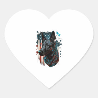 Sticker Cœur Memorial Day Dutch Shepherd American Flag USA 4th