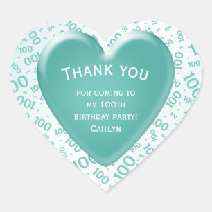 Sticker Cœur Merci - 100e Motif Turquoise/blanc