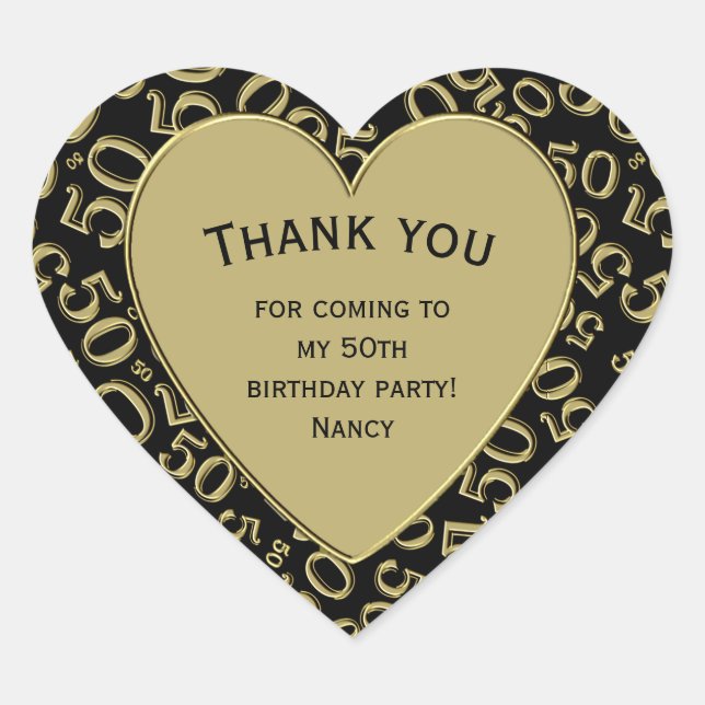 Sticker Cœur Merci - 50e anniversaire Coeur noir et or (Devant)