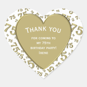 Sticker Cœur Merci: 75e anniversaire Gold/White Number Motif