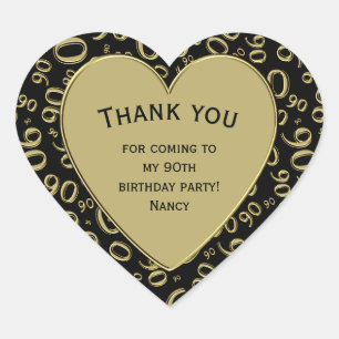 Sticker Cœur Merci - 90e anniversaire Coeur noir et or