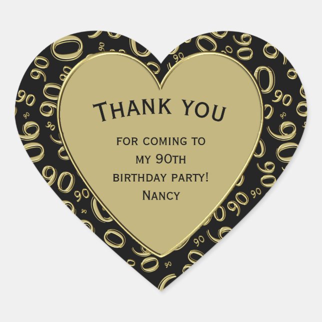 Sticker Cœur Merci - 90e anniversaire Coeur noir et or (Devant)