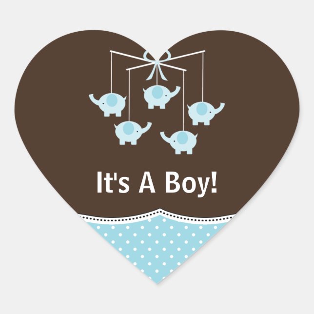 Sticker Cœur Merci bleu et Brown de mobile d'éléphant (Devant)