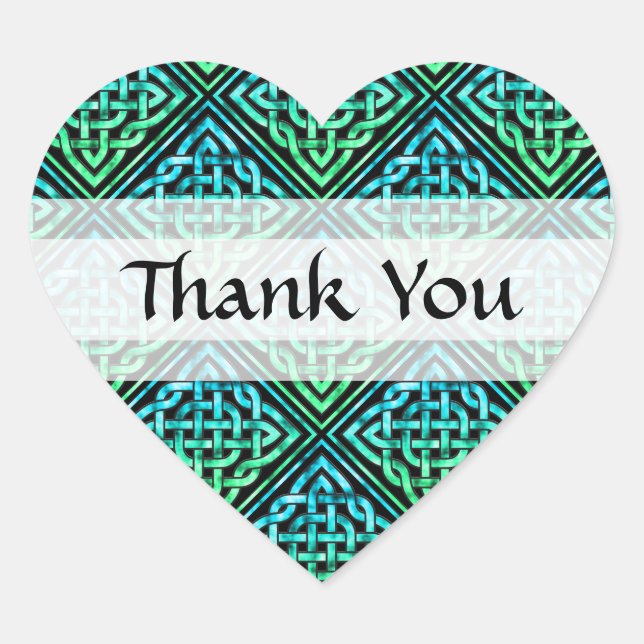 Sticker Cœur Merci Celtic Knot - Diamant bleu vert (Devant)