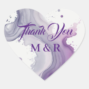Sticker Cœur Merci d'aquarelle violet et rose Abstrait