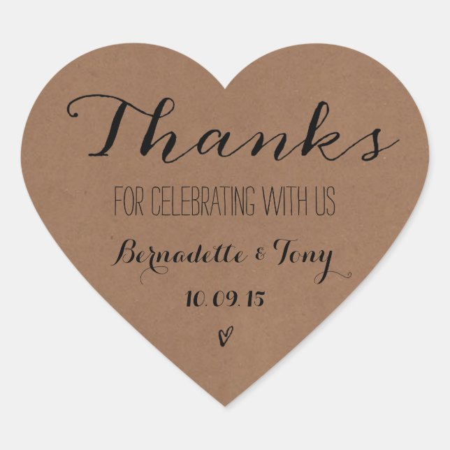 Sticker Cœur Merci D'Avoir Célébré Avec Nous ! Merci mariage (Devant)