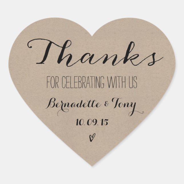 Sticker Cœur Merci D'Avoir Célébré Avec Nous ! Merci mariage (Devant)