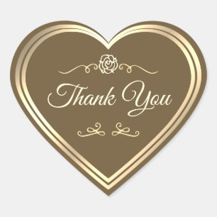 Sticker Cœur Merci de Rose Brown et Vintage en or