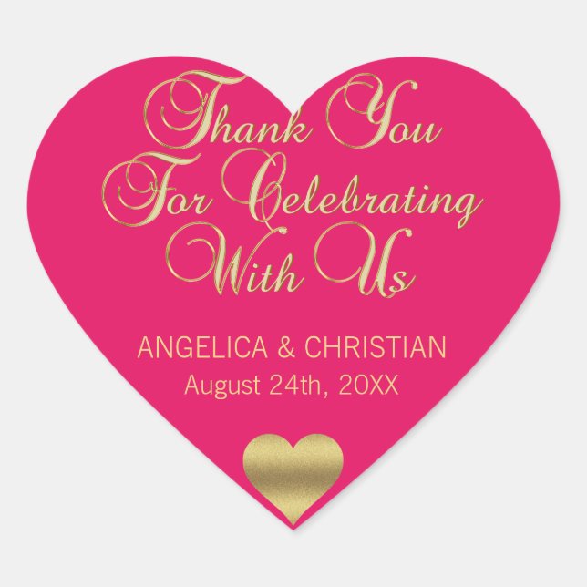 Sticker Cœur MERCI d'or RASPBERRY Phoques Mariages (Devant)