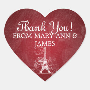 Sticker Cœur Merci élégant Paris romantique Rouge