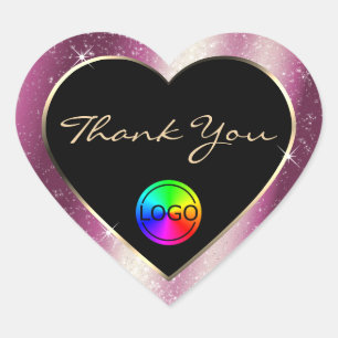 Sticker Cœur Merci et logo chic Parties scintillant Lavender
