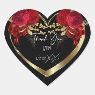 Sticker Cœur Merci Favor Flower Heart Bridal Sweet16th Gold
