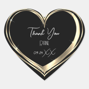 Sticker Cœur Merci Favori Cœur Doré Mariage Noir
