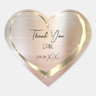 Sticker Cœur Merci Favori Métal Or Cœur Mariage Douce 16ème