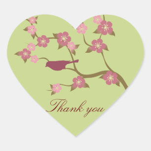 Sticker Coeur Merci Fleur Mauve Vert