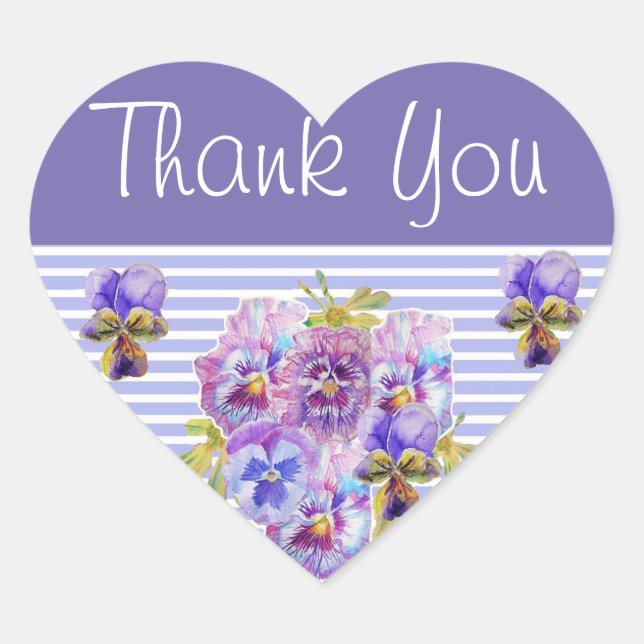 Sticker Cœur Merci floral à rayures violettes de fleurs de Pans (Devant)