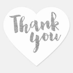 Sticker Cœur MERCI HEART SEAL script moderne argent paillette