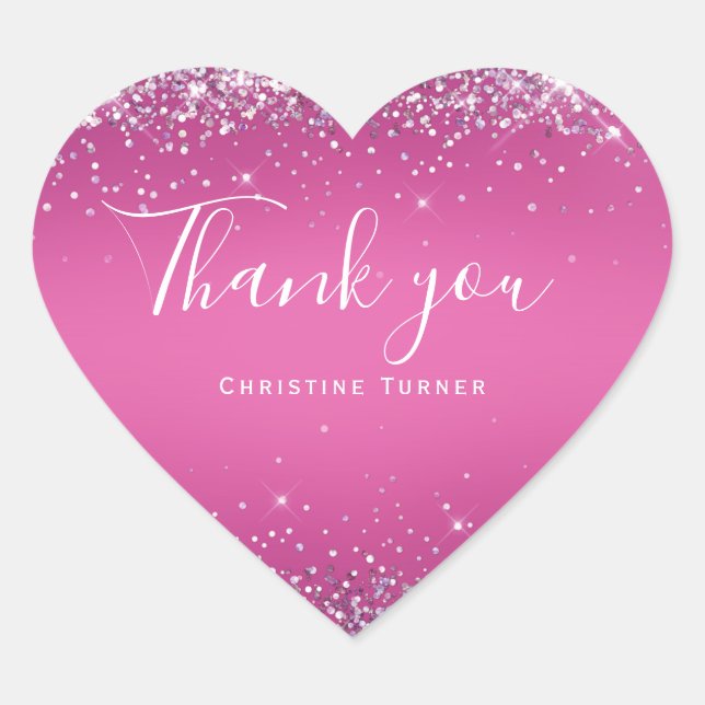 Sticker Cœur Merci holo rose moderne (Devant)
