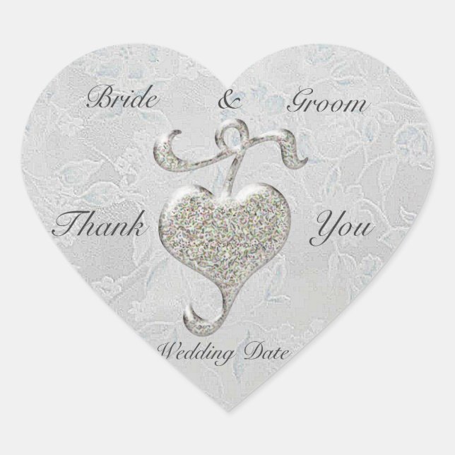 Sticker Cœur Merci Mariage de coeur argenté (Devant)