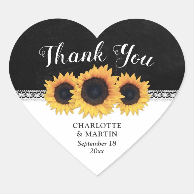 Sticker Cœur Merci Mariage de tournesol de tableau noir (Devant)