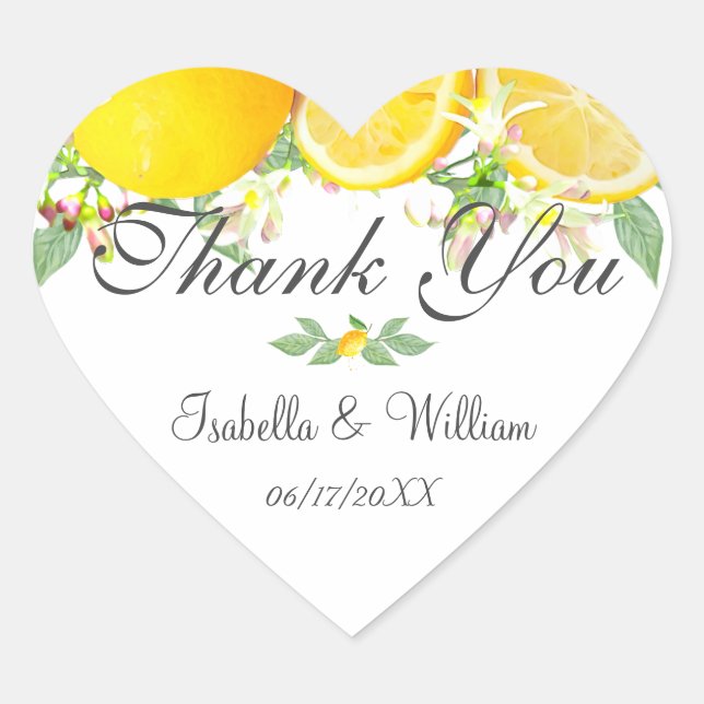Sticker Cœur Merci Mariage d'été moderne Lemon Boho (Devant)